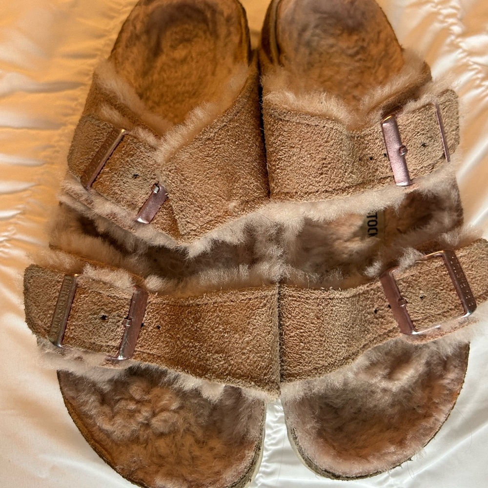 Birkenstock Fuzzy Sandals with Buckles